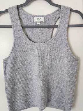 aerie Light Gray Ribbed Scoop Tank